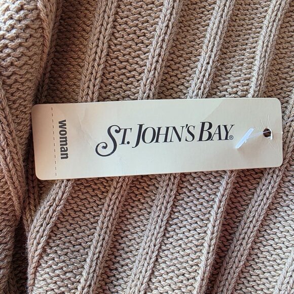 NEW St. Johns Bay Womens 1X Sweater Cardigan Hoodie Zipper Bisque Tan Cable Knit - Picture 9 of 11